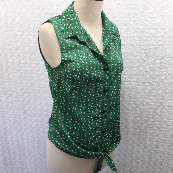 Adorable Owl Green Button Up Sleeveless Top - Picture 3 of 8